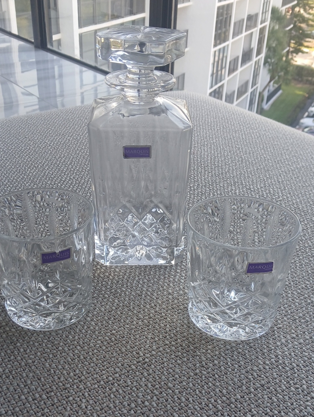 Marquise Clear Crystal Decanter and Two Tumblers - Clear